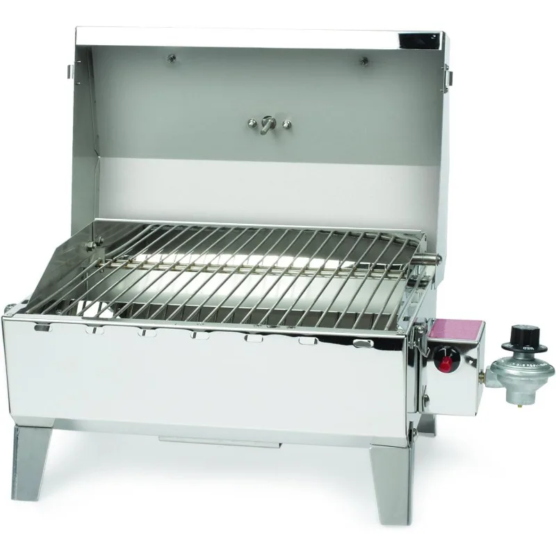 Camco Stainless Steel Portable Propane Gas Grill, Convenient Size For Tailgating, Camping, RV, Picnicking, Home and Boats