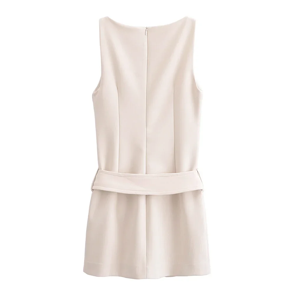 2024 Summer New Women's Fashion Style Tight Round Neck Sleeveless Belt Short Dress