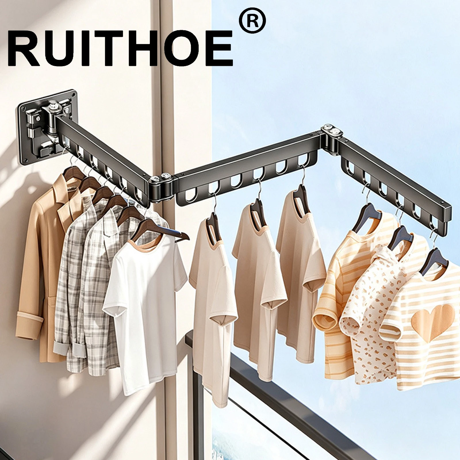 Extendable Clothes Hanger Indoor Retractable Cloth Drying Rack Space Saving Home Laundry Clothesline Wall Mount Clothing Rack