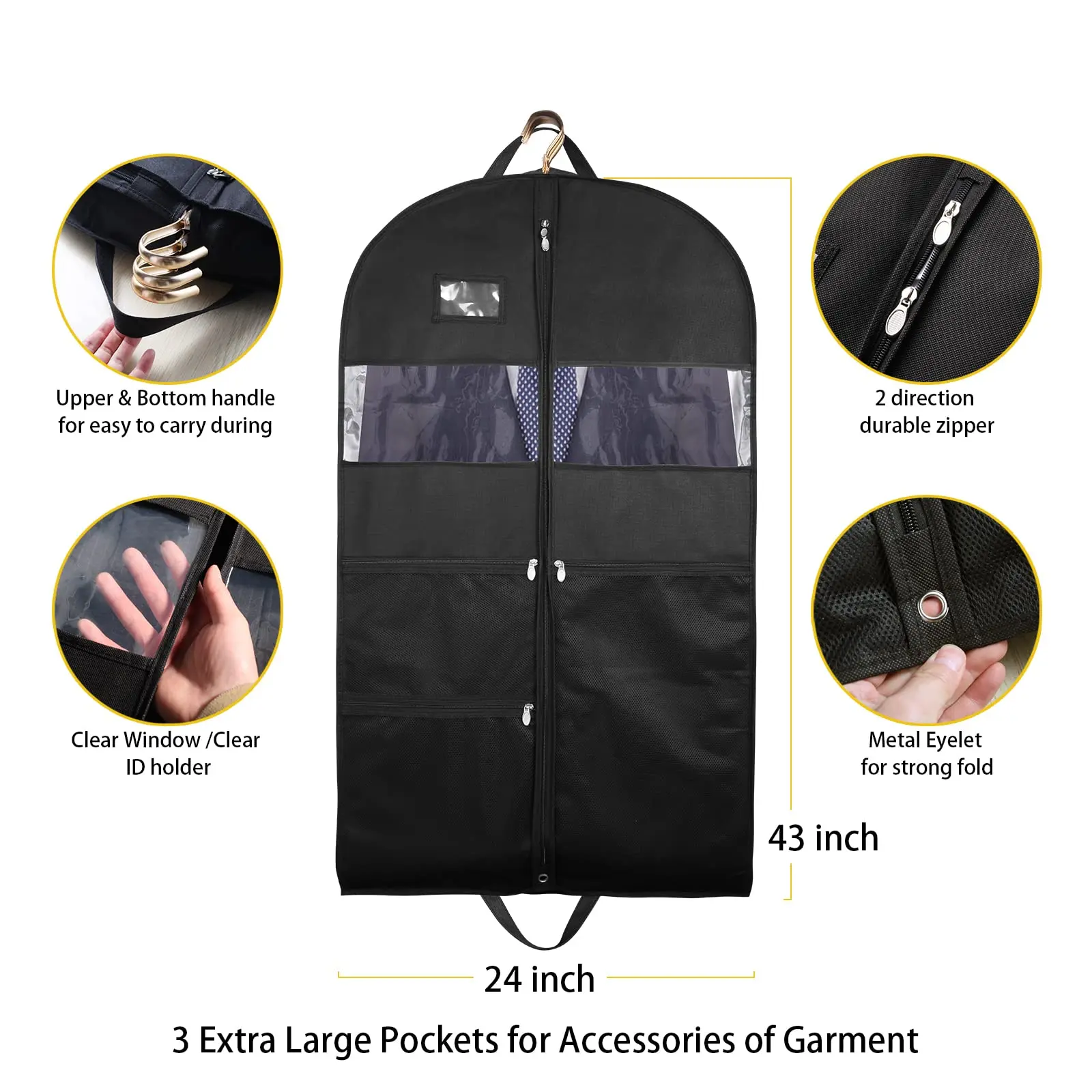 Garment Bags for Travel,Hanging Garment Bags for Men,Double Sides Zipper & Large Mesh Pockets,Monogrammed Closet Clothes Storage