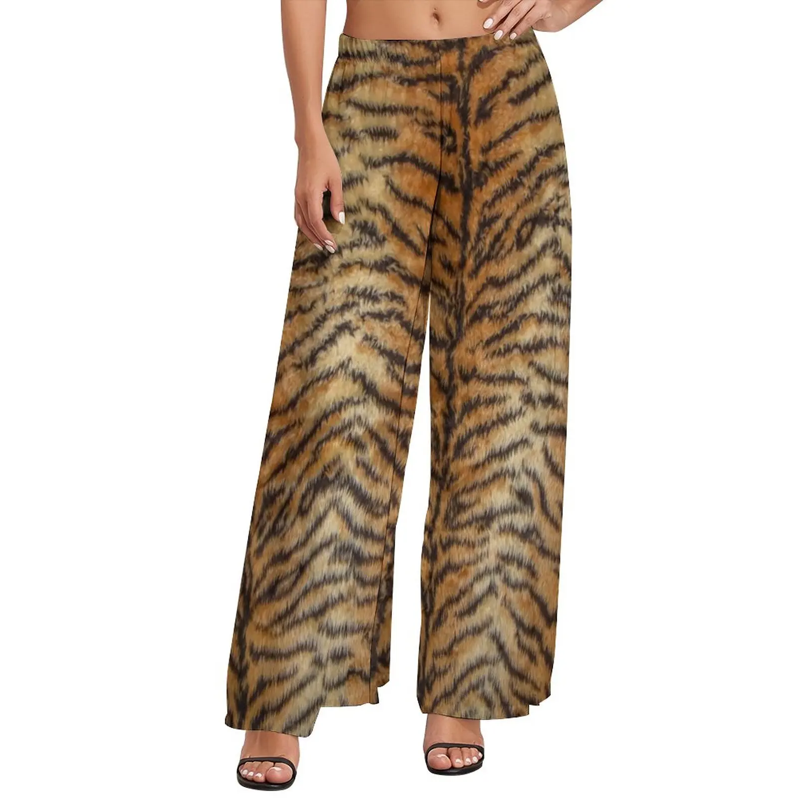 Tiger Print Hosen Pelz Tier Streifen Elegante Breite Bein Hosen Weibliche Oversize Street Wear Grafik Gerade Hosen