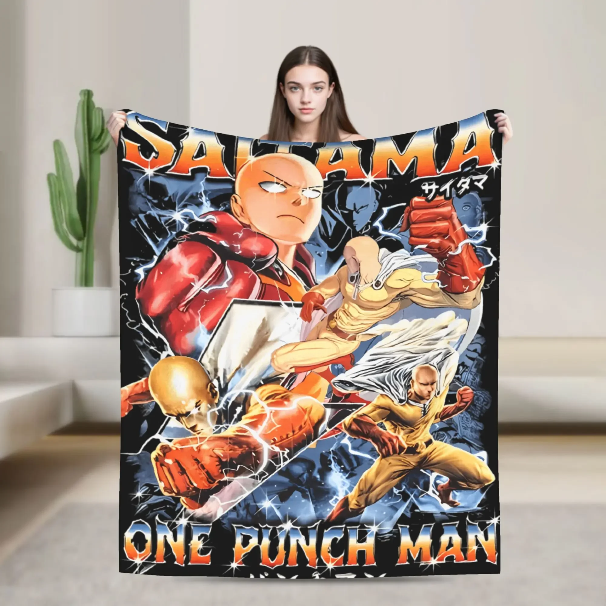 One Punch Man-Manta de franela de Anime, manta suave y cálida para sofá, cama, Picnic, colcha estética, funda de sofá