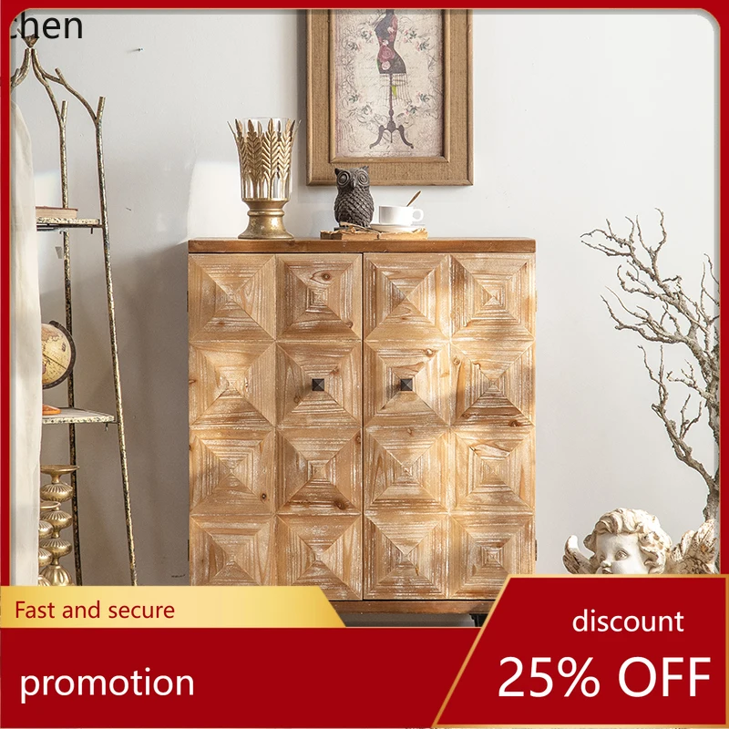 

CZ storage side cabinet retro chest cabinet decoration living room wall entrance solid wood cabinet room decoration