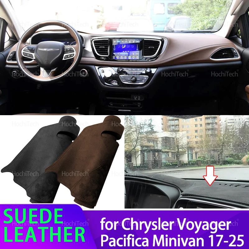 Alfombra de salpicadero de cuero de ante Anti-UV para Chrysler Voyager Pacifica Minivan 2017-2025, cubierta para salpicadero, alfombra parasol, almohadilla antideslizante
