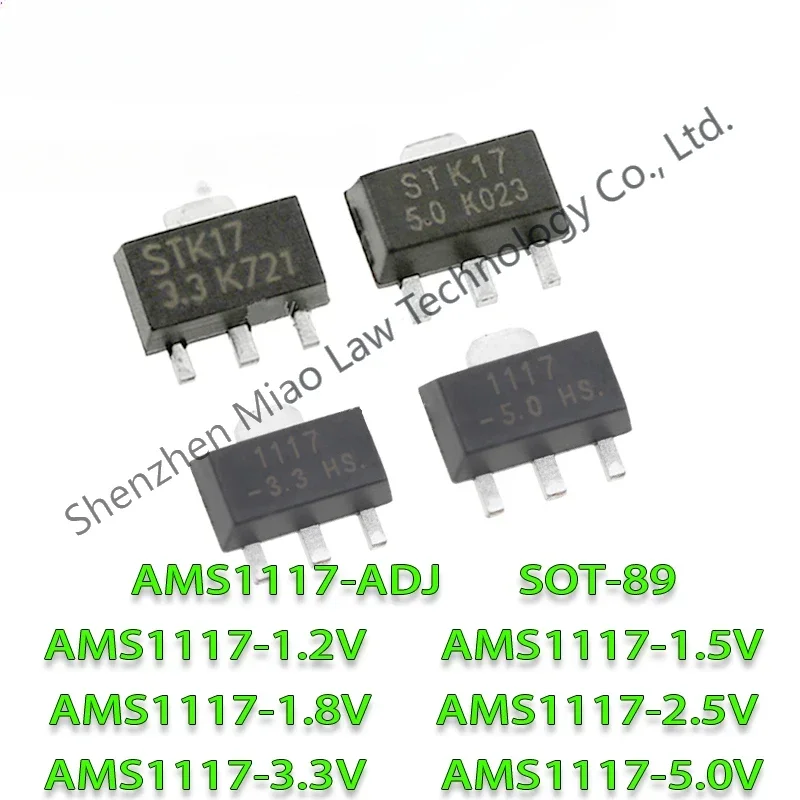 SOT-89 20 Uds.,1117, 1,2 V, 1,5 V, 18 V, 2,5 V, 3,3 V, 5 V, ADJ, AMS1117-1.2, AMS1117-1.5, AMS1117-1.8, AMS1117-2.5, AMS1117-3.3