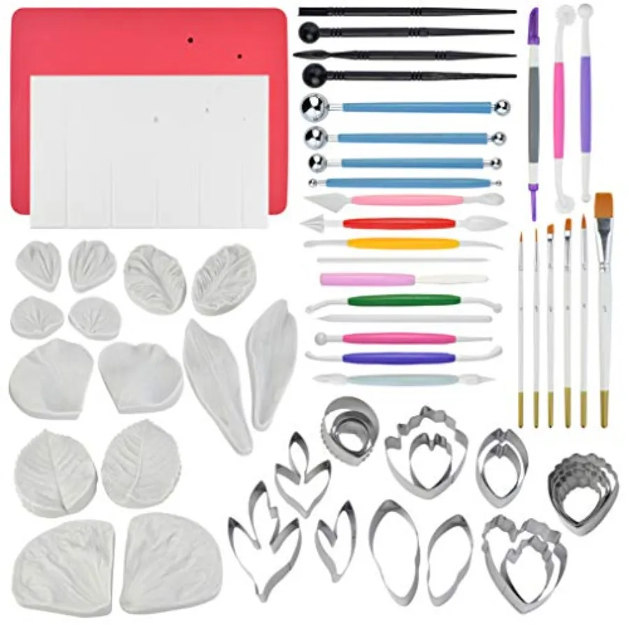 

62pcs Gumpaste Flowers and Leaves Fondant Tool Leaf Tool Kit Gum Paste Flower Cutter Set Stainless Steel Flower Cutter Silicone