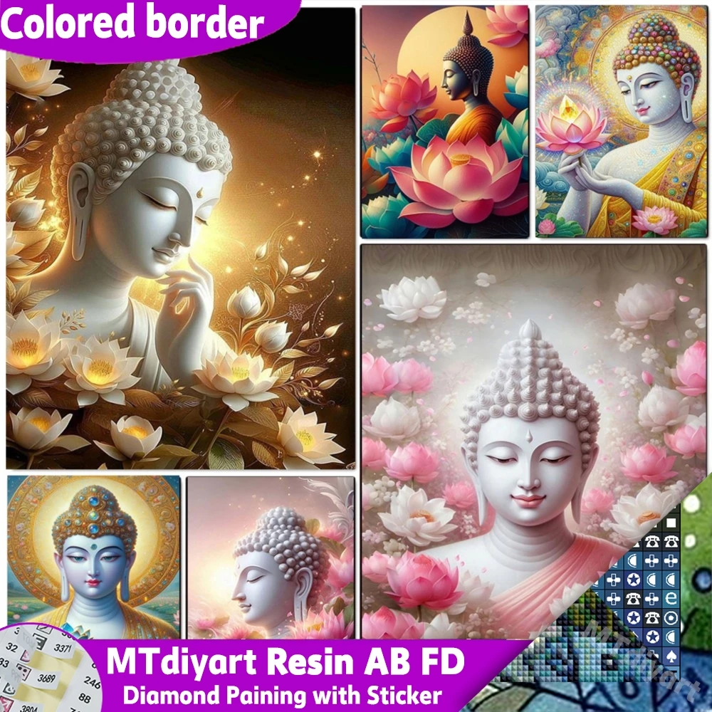 

Buddha Statue AB FD Resin Diamond Painting With Symbol Stickers Printed Canvas Border Kits Zen Art Buddhist Sculpture DIY Drills