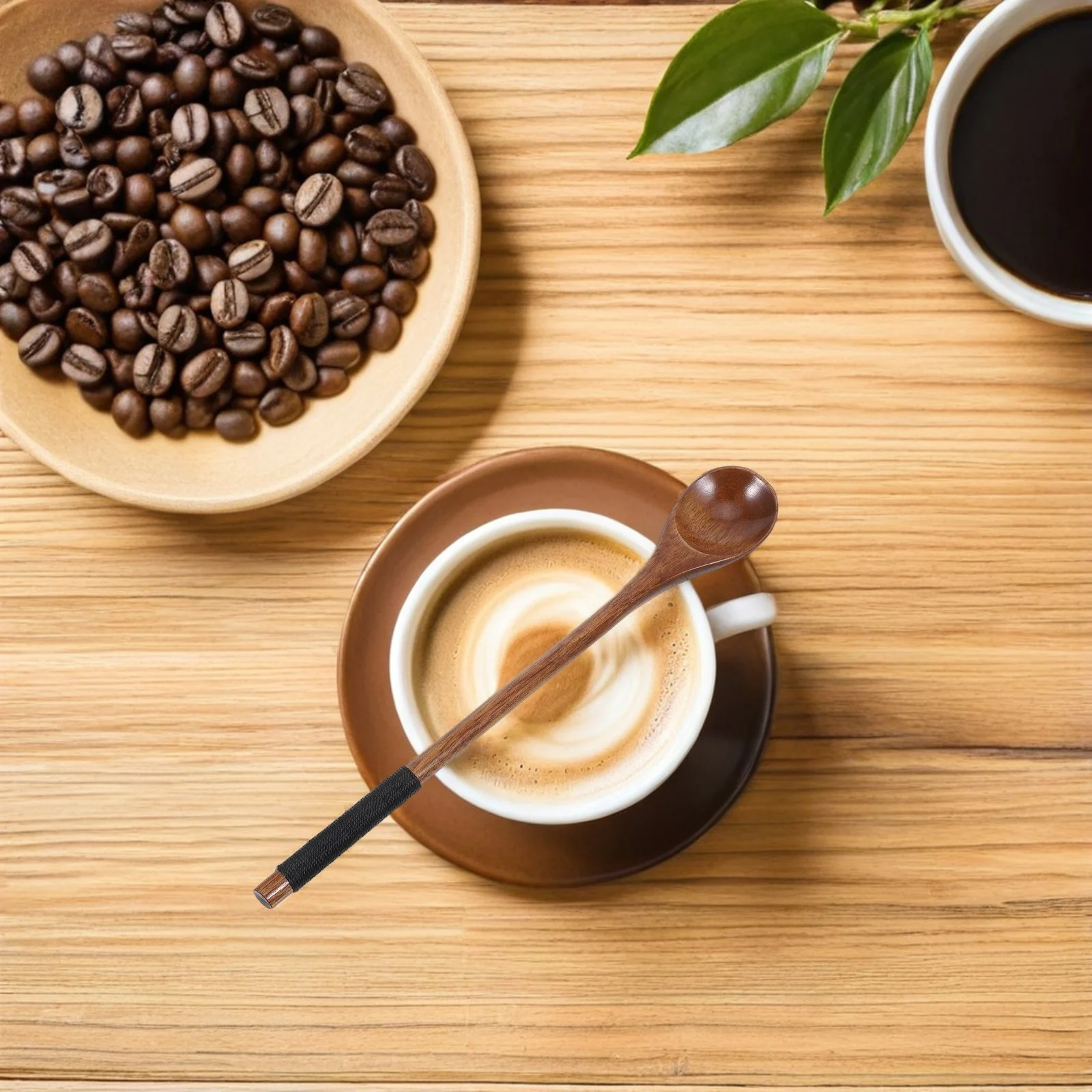 

6pcs Wooden Coffee Mixing Spoons 7.9 Inch Long Handle Brown Kitchen Utensils For Honey Jam Soup Tea Stirring Japanese Style