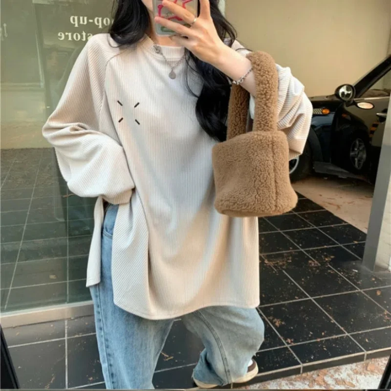 Simplicity Loose All-match T Shirts Spring Autumn New Long Sleeve Solid Street Casual Tops Tees Korean Fashion Women Clothing