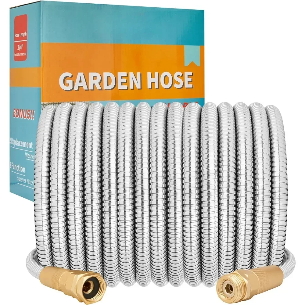 for Garden Hose 100ft with 8 Function Sprayer & Metal Fittings, No Kink, Puncture Proof Hoses, Stainless Steel Garden Hose