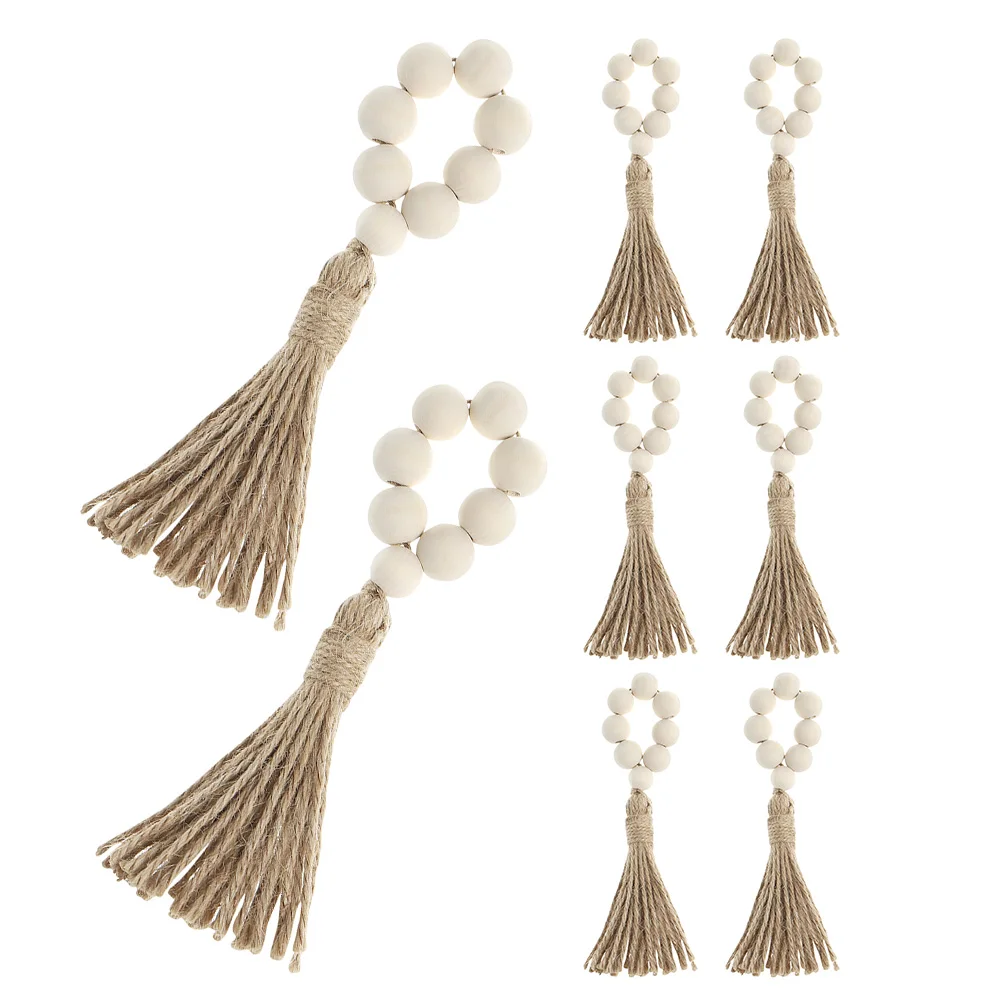 

8Pcs Rustic Napkin Rings Wooden Beads Napkin Holder Tassel Table Decor Wedding Party Dining Serviette Rings Serviette Clasp