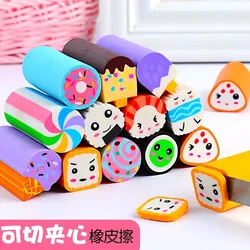 6pcs/Box Cutable Eraser Cute Toy Sushi Dessert Football Shape Eraser Pupil Prize No Debris Cute School Supplies  Kawaii Eraser