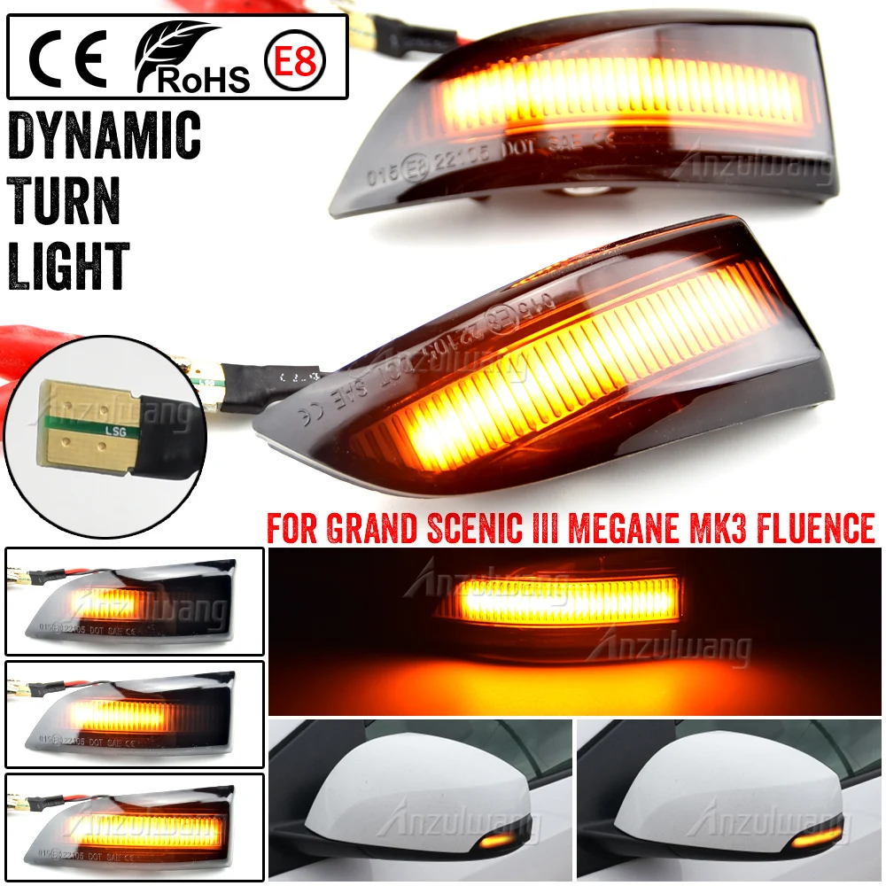 2pcs Dynamic Turn Signal LED Light Side Mirror Indicator For Renault Scenic Megane Laguna Fluence Latitude Safrane MK3 Samsung