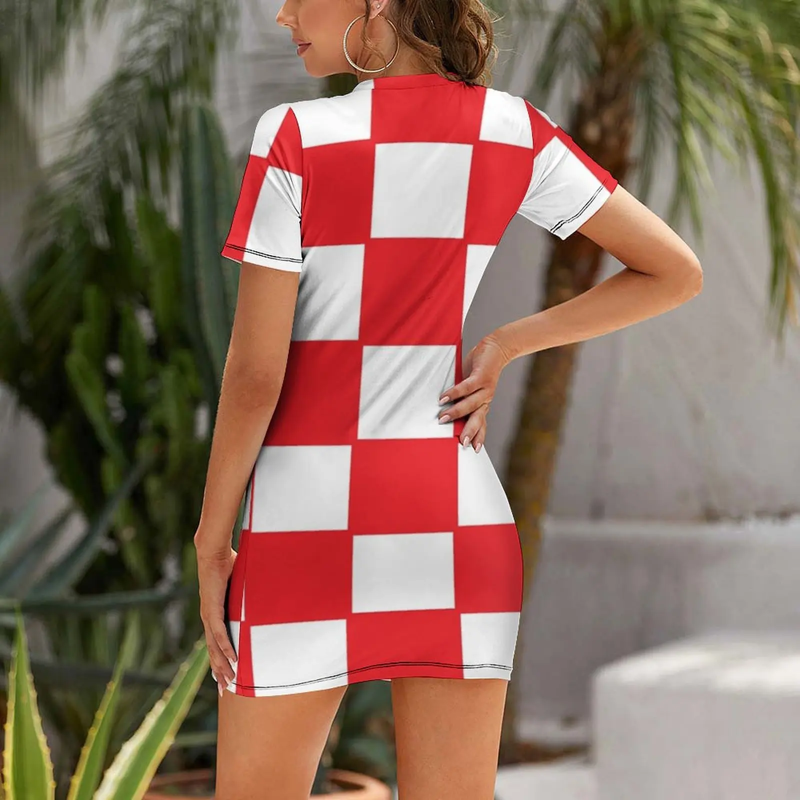 Croatia red chess board Short Sleeved Dress long dress women dress party night