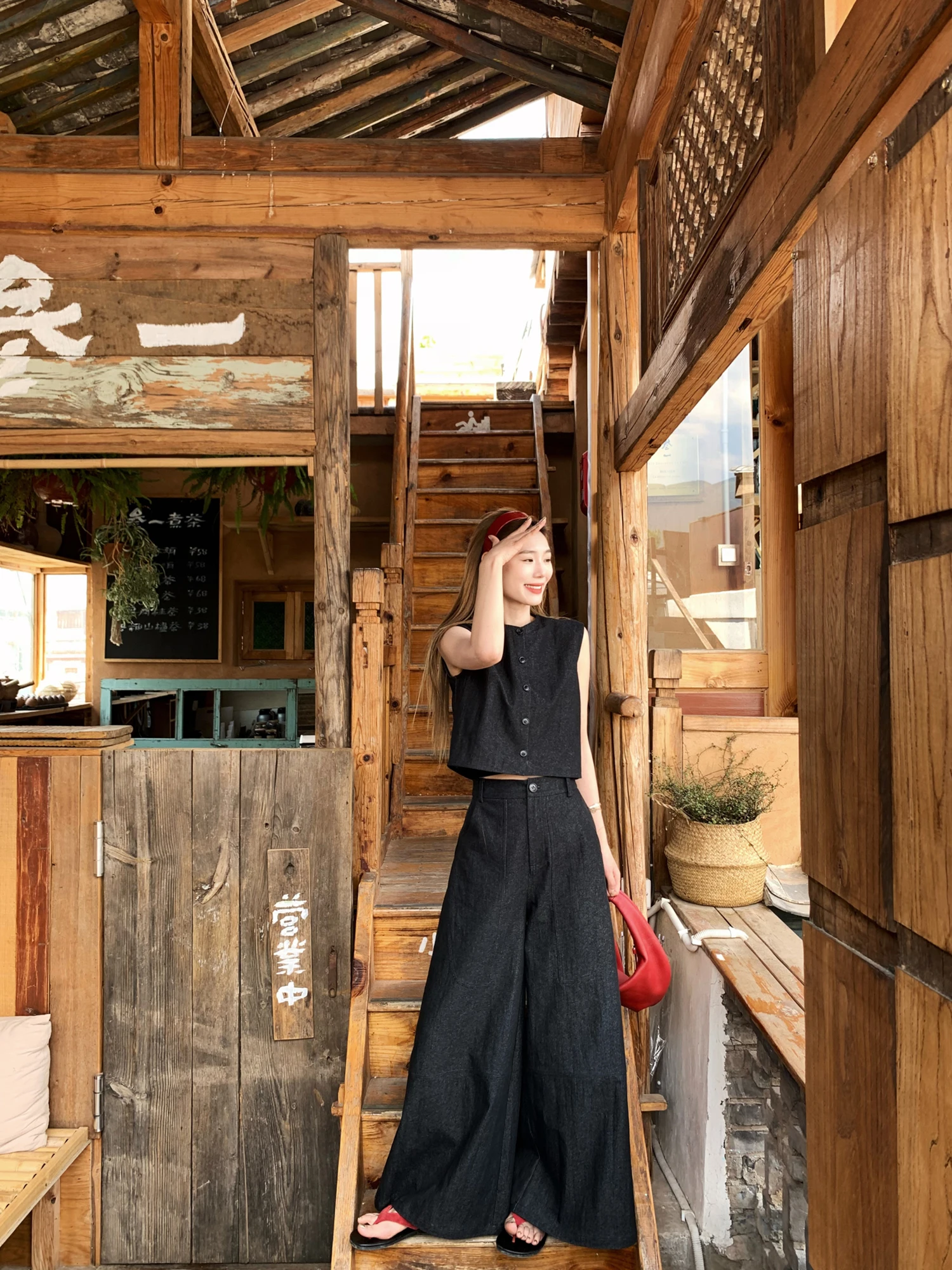 

Комплект из жилетки и широких брюк Britney Milan Art Museum в стиле Old Money, новый джинсовый цвет, женский модный летний наряд из смесового хлопка