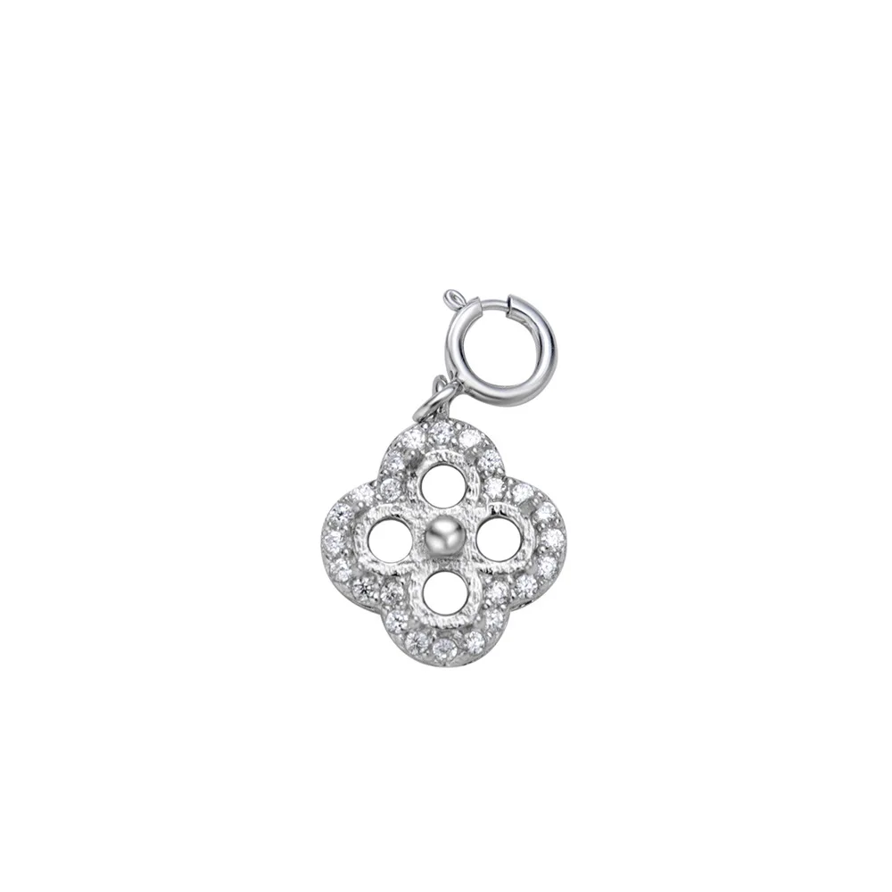 S925 Sterling Silver Platinum Plated Egg-Shaped Prong Setting Pendant Blank Unset DIY Jewelry Finding