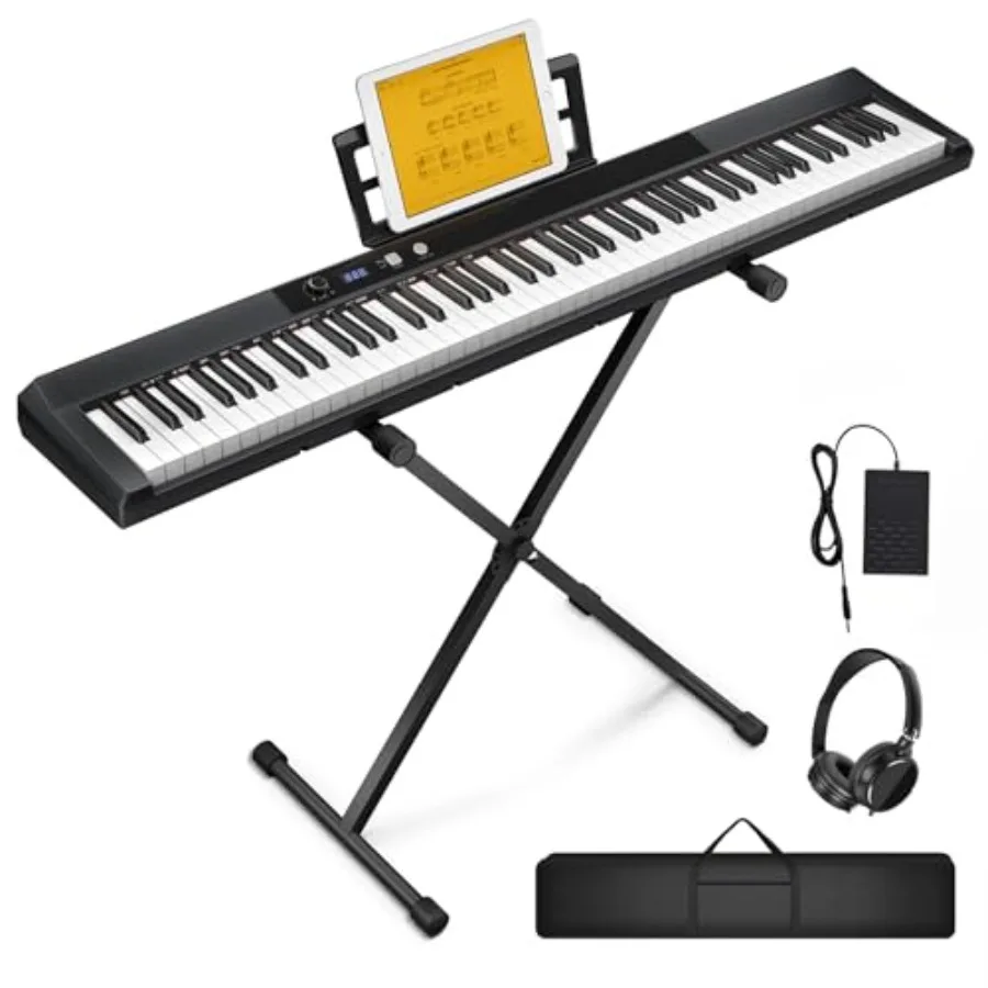 

88-клавишная полноразмерная электронная клавиатура с полувзвешенными клавишами, портативное цифровое пианино с подставкой, педалью сустейна и блоком питания