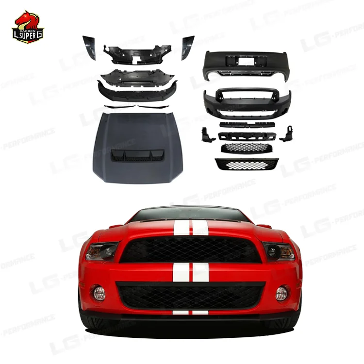 Fair price upgrade GT500 style body kit car bumpers front lip near diffuser exhaust tips side skirts for Ford Mustang 2010-2012