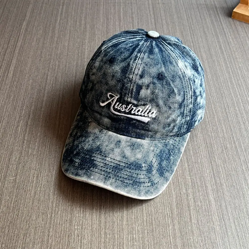 Topi Baseball Denim Gaya Korea, Pinggiran Lebar, Katun, Bordir Huruf, Topi Peaked, Dapat Disesuaikan, Pelindung Matahari, Kasual, Model Duckbill