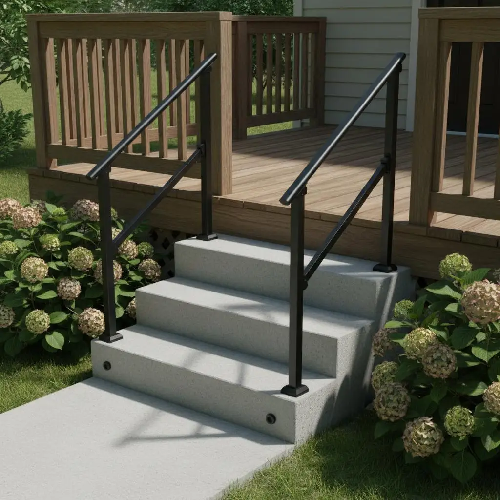 

Наружные балюстрады для лестниц, 2 шт., комплект поручней на 2-3 ступени для бетонной веранды/террасы, из углеродистой стали, квадратная труба, черная отделка
