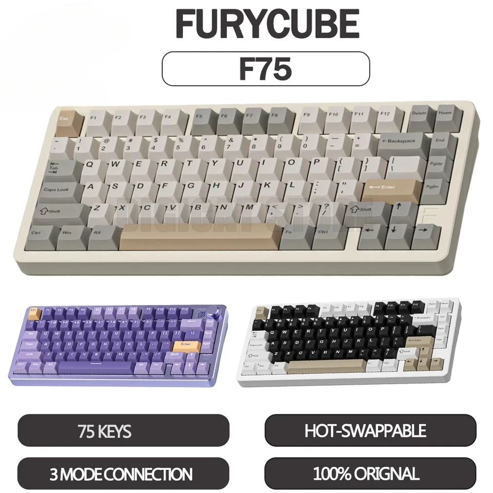 

FURYCUBE F75 Wireless Mechanical Keyboard Aluminum Alloy 3Mode RGB CNC Bluetooth Gaming Keyboard Knob Hot Swap Pc Gamer Keyboard