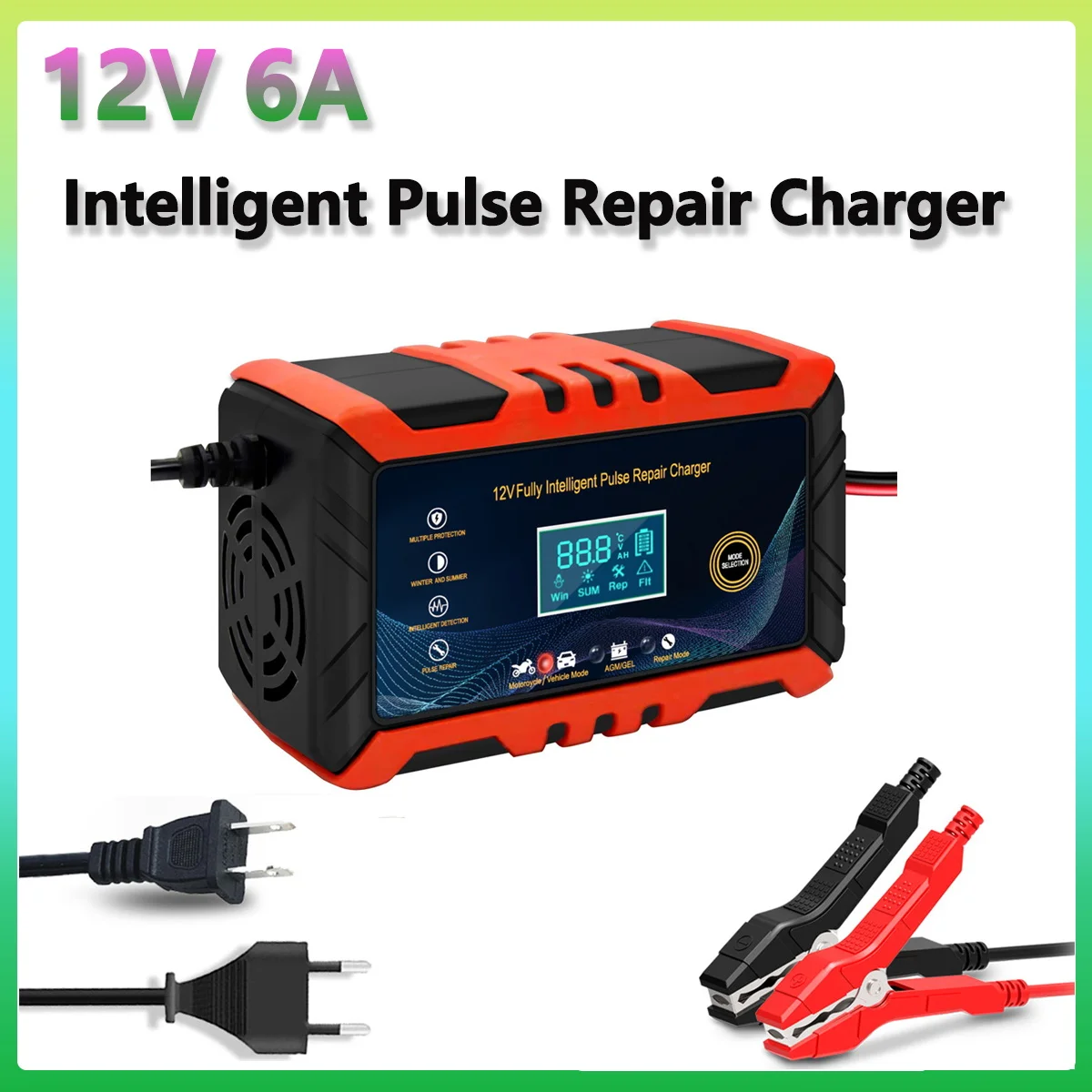 Car Battery Charger 12V Intelligent Pulse Repair LCD Display Car Battery Motorcycle Battery Charging Battery Repair Charger