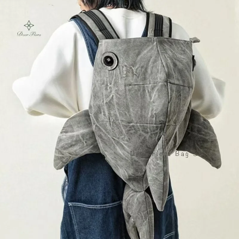 Y2K Funny Whale Shark Shape Backpack Durable Large Capacity Travel Bag Women Men Cute Outdoor Cartoon Knapsack Student Schoolbag