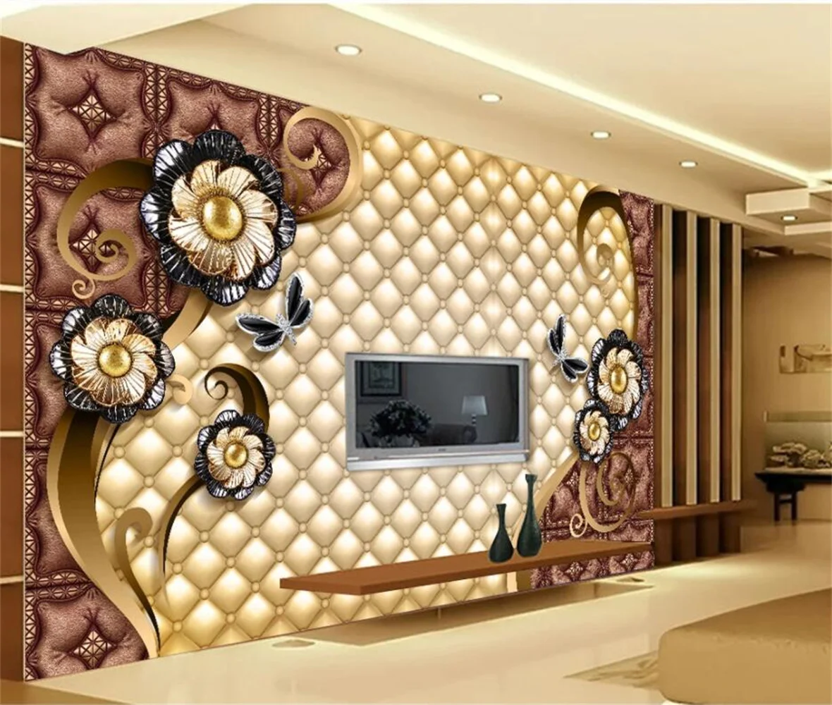 beibehang Custom 3d wallpaper mural luxury black dahlia soft bag jewelry background wall papel de pare wall papers home decor