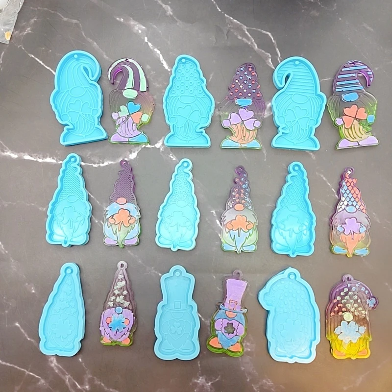 1set Lovely Cartoon Gnome Keychain Silicone Resin Mold with Hole Epoxy Resin Craft Key Ring Pendant Mould DIY Jewelry Making