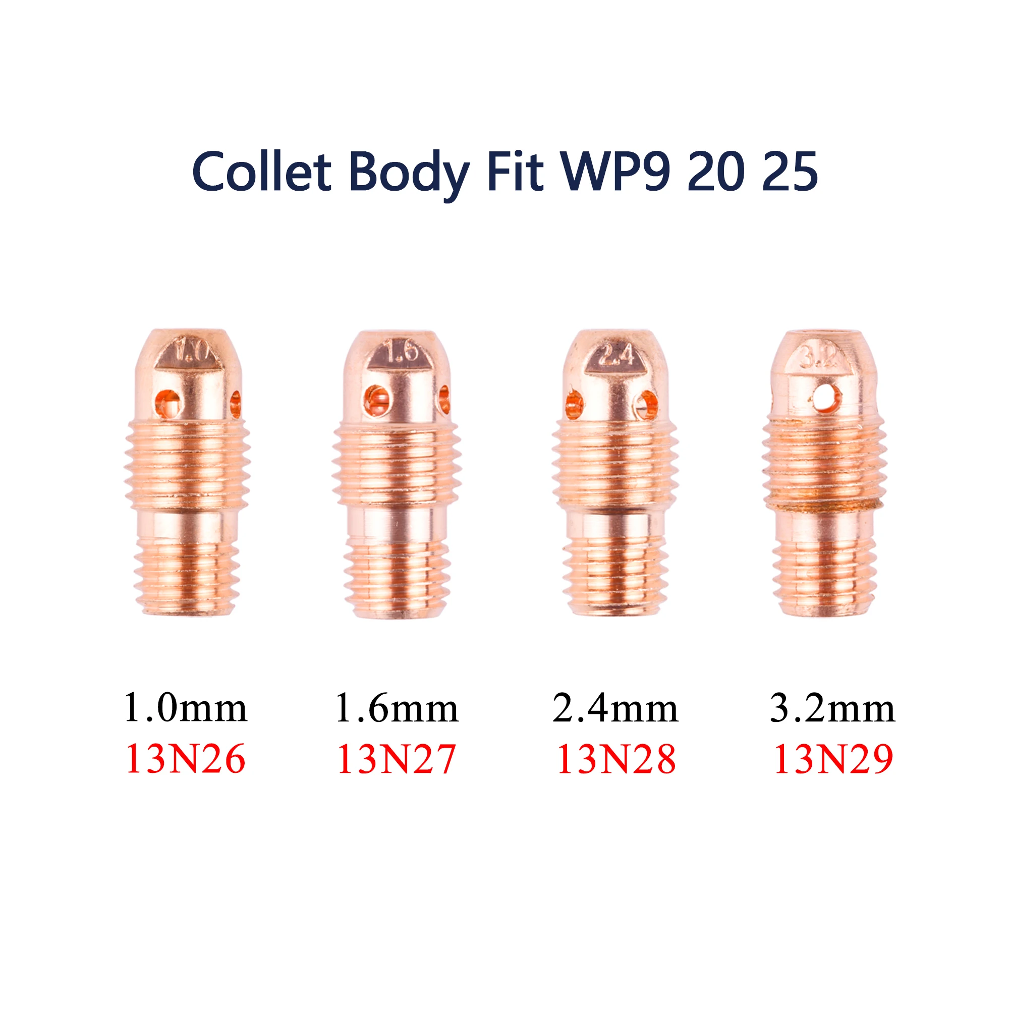 5/10Pcs 1.0/1.6/2.4/3.2mm TIG Collet Bodies 13N26 13N27 13N28 13N29 For TIG WP9 WP20 WP25 Welding Torch Accessories