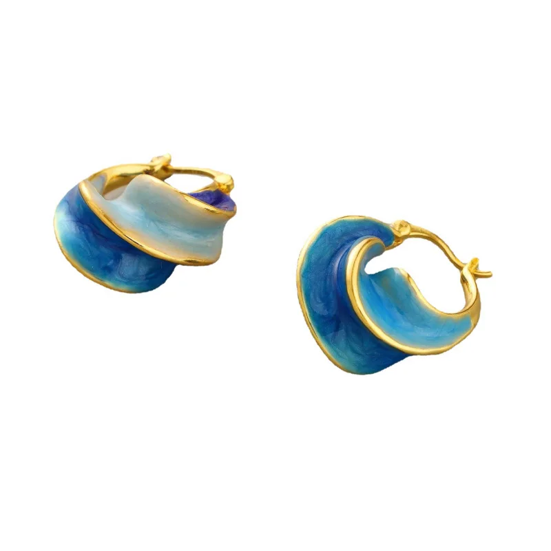 

French retro earrings, high-end earring niche temperament, versatile, enamel glaze dripping oil spiral pattern jewelry for women