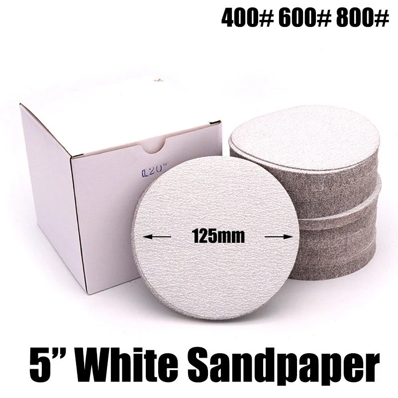 

5pcs 5" 125mm White Flocked Sandpaper Disc Hook&Loop Grit400-800# Aluminum Oxide Abrasive Grinding Polishing Pad for Dremel Tool