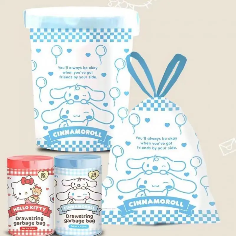 

30 шт. Sanrio Cinnamoroll KT, мультяшный рюкзак со шнурком, бытовой нерваный пластиковый пакет для кухни, мусорный мешок