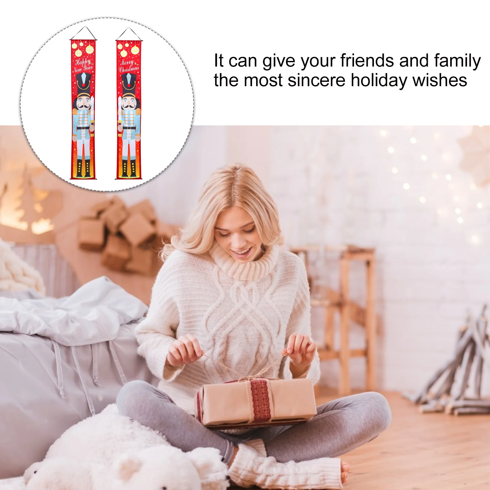 

Christmas Outdoor Decor Curtain Banner Flag Front for Porch Hanging Decorate Party Couplet Ornament Decorative