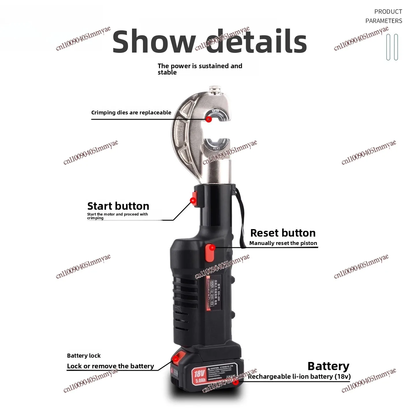 Lithium Battery Straight Handle Hydraulic Pliers ES400B Portable Cordless Hydraulic Pliers ES300 Electric Hydraulic Pliers Cable