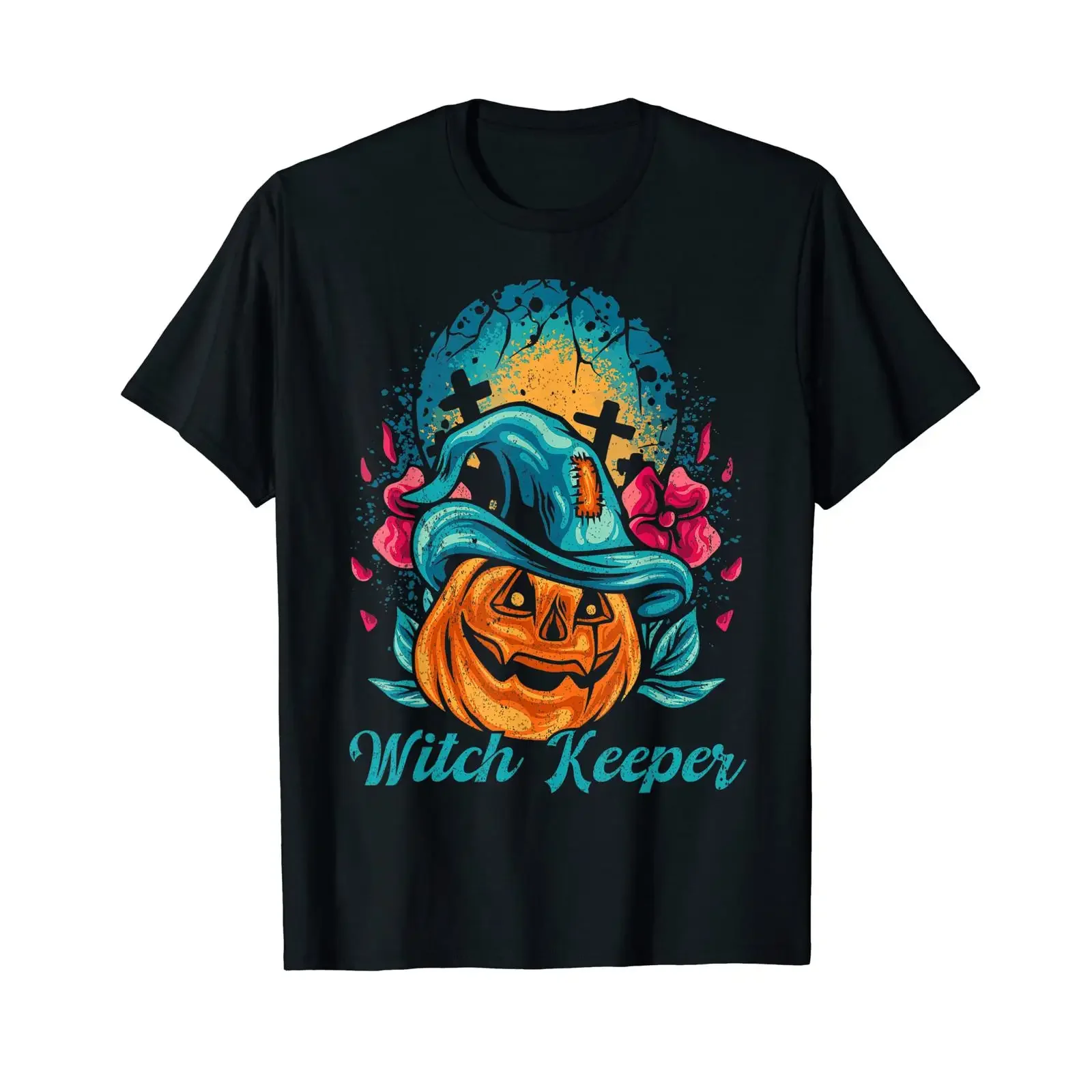 Witch Keeper Broom Funny Halloween T Shirt black vintage Washed fashion Stretched Unisex Versatile Casual Soft