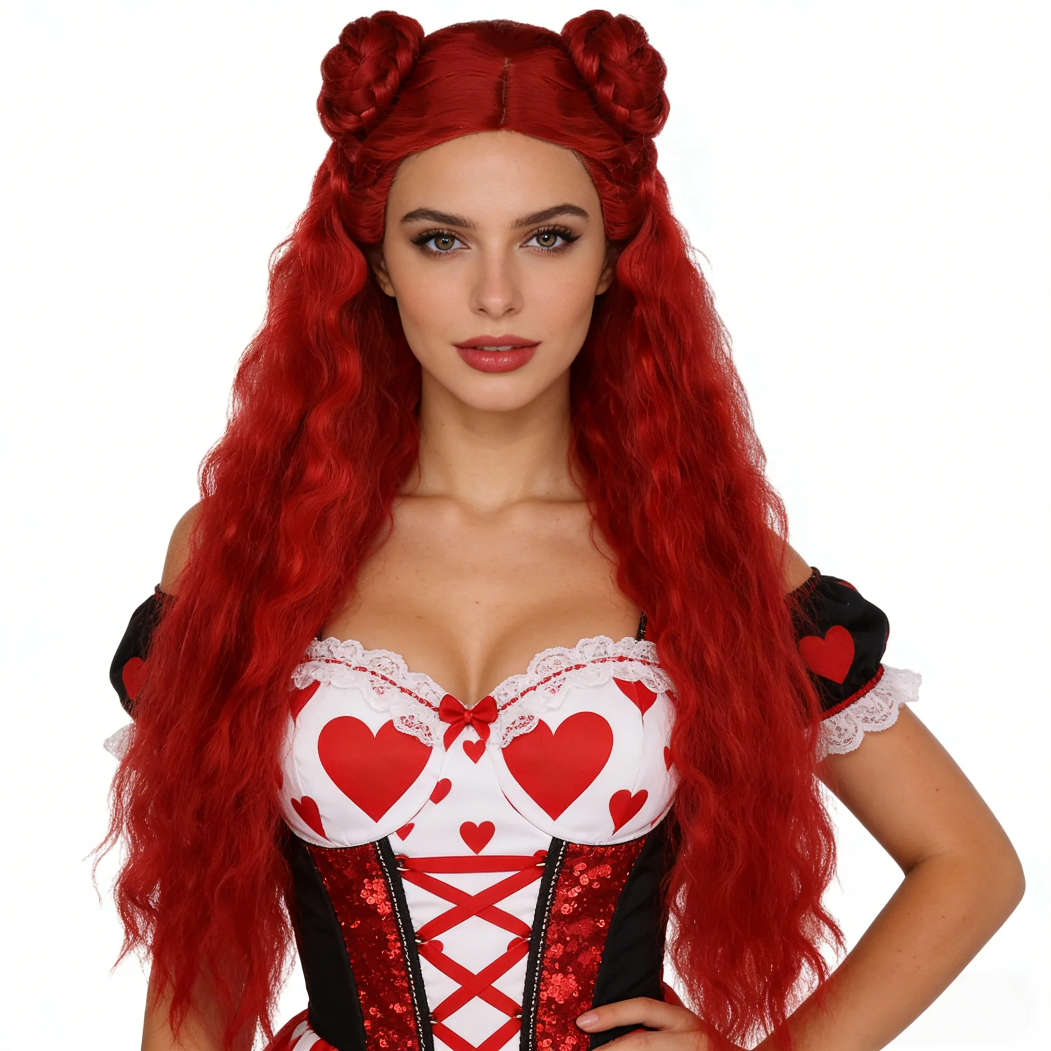 Red synthetic fiber wig fluffy wig suitable for music festivals, Valentine's Day, New Year, Halloween, Thanksgiving Cos wig