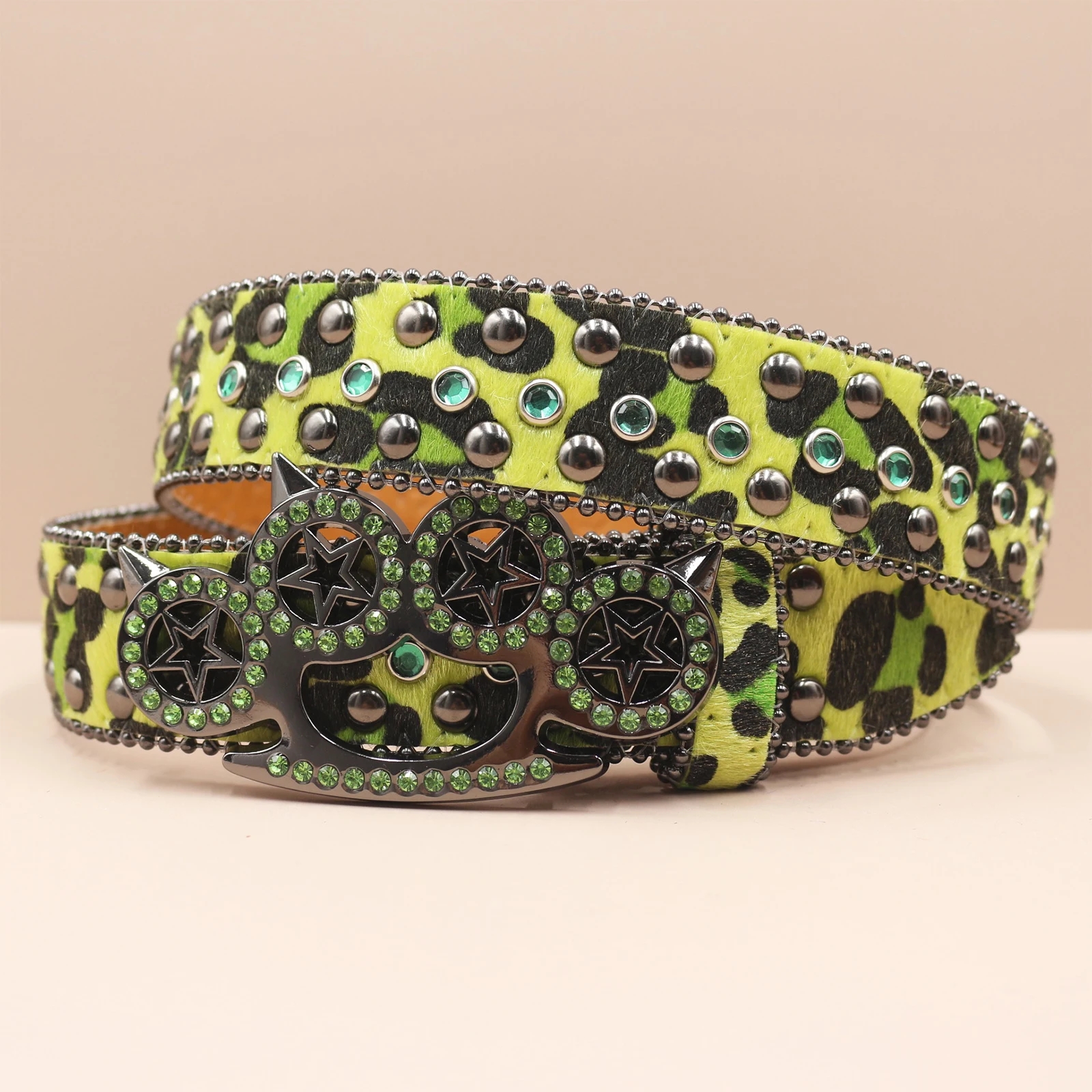 Women's Jeans Leopard Rhinestone Large Size Belt Men's Belt Western Denim Shiny Rivet Design Leather HipHop Rock Y2K Style Belt