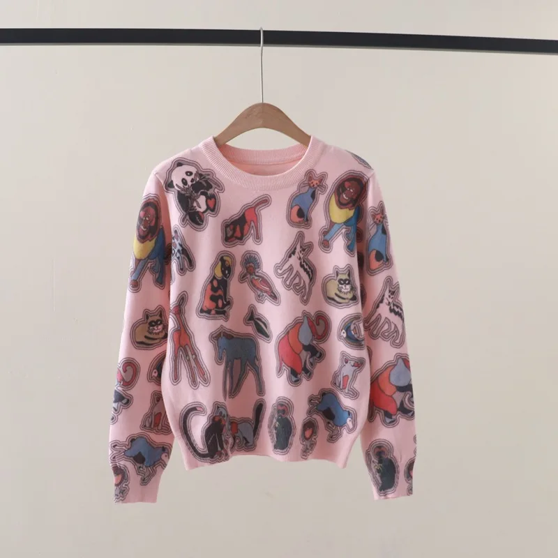 Women's Sweater Animal Print Streetwear Sweater Women Y2K Clothes Harajuku Anime Graphic Pullover Sweater Gothic Print Jumper