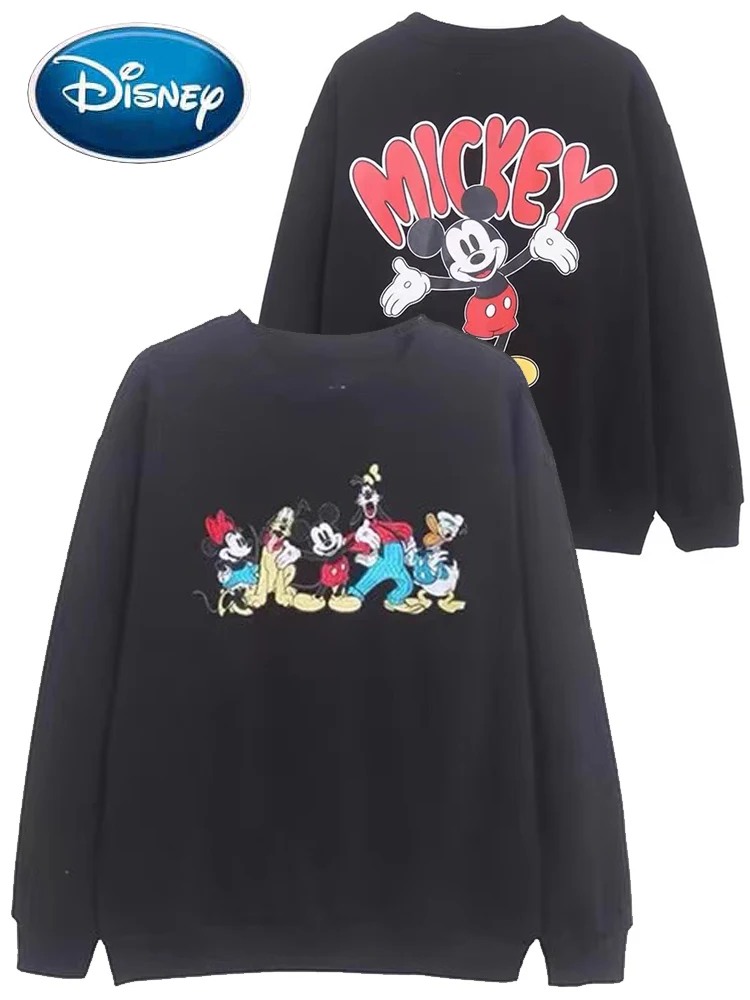 Disney Minnie Mickey Mouse Family Cartoon Print Embroidery Sweatshirt Women O-Neck Pullover Long Sleeve Jumper Fleece Top Femme