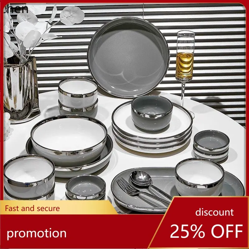 

YFY light luxury dinnerware set - premium ceramic bowls, plates, chopsticks, and cutlery - perfect housewarming gift set