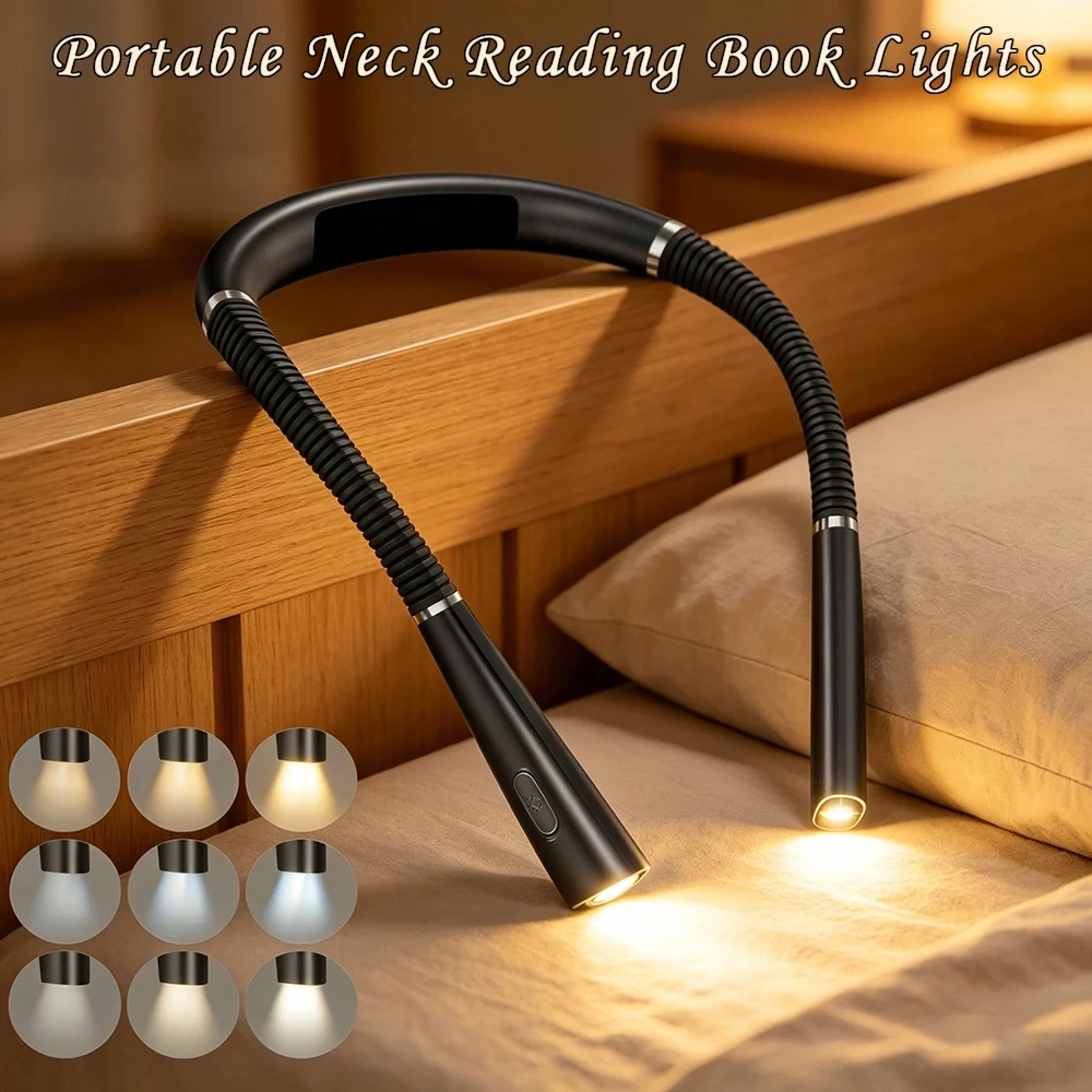 Novelty Flexible Neck Reading Light USB Rechargeable Handsfree Portable Book Lamp
