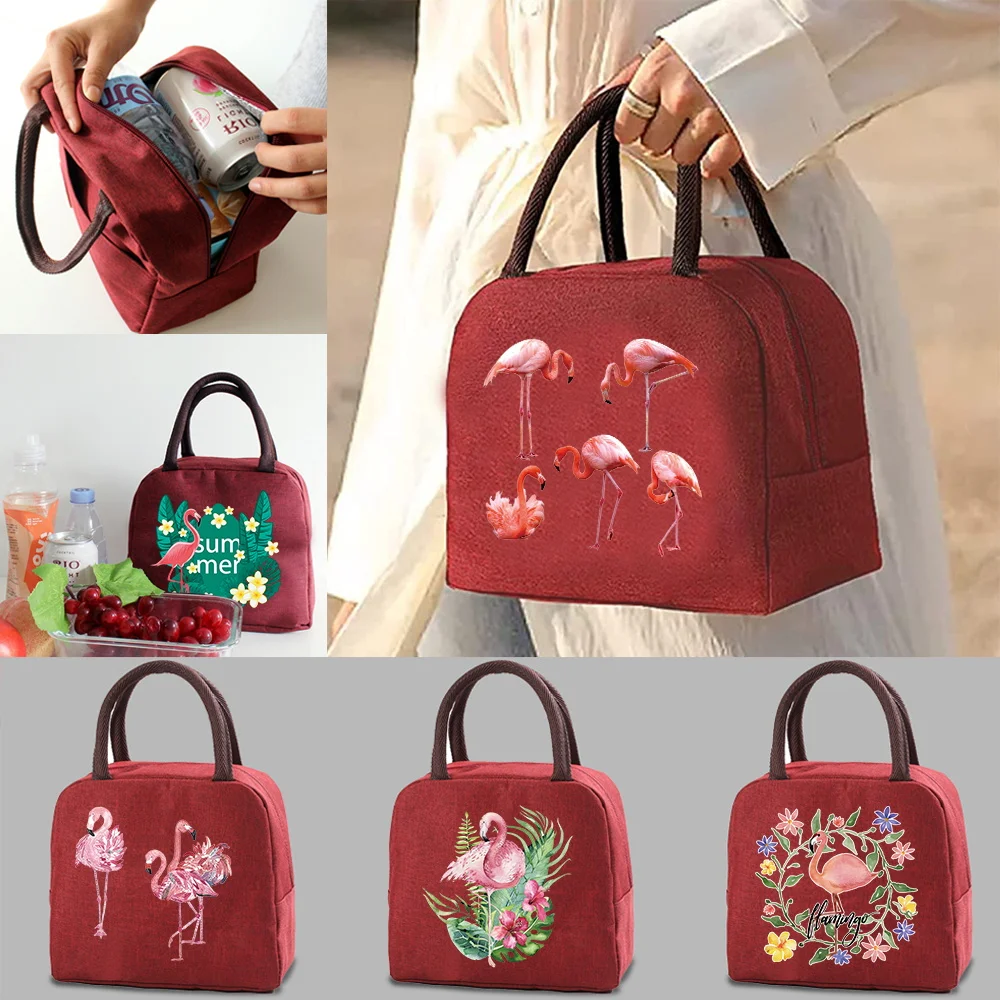 Unisex Fashion Insulated Lunch Bag Cooler Bags Picnic Thermal Food Box Packed Organizer Flamingo Printed Fashion Women Handbags