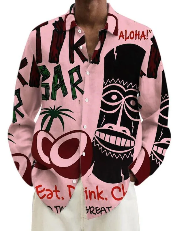 

Long Sve Printed irt for Men Par Loose Fit Button up Collar Casual Youth ular Faion Chinese Brandl Garment