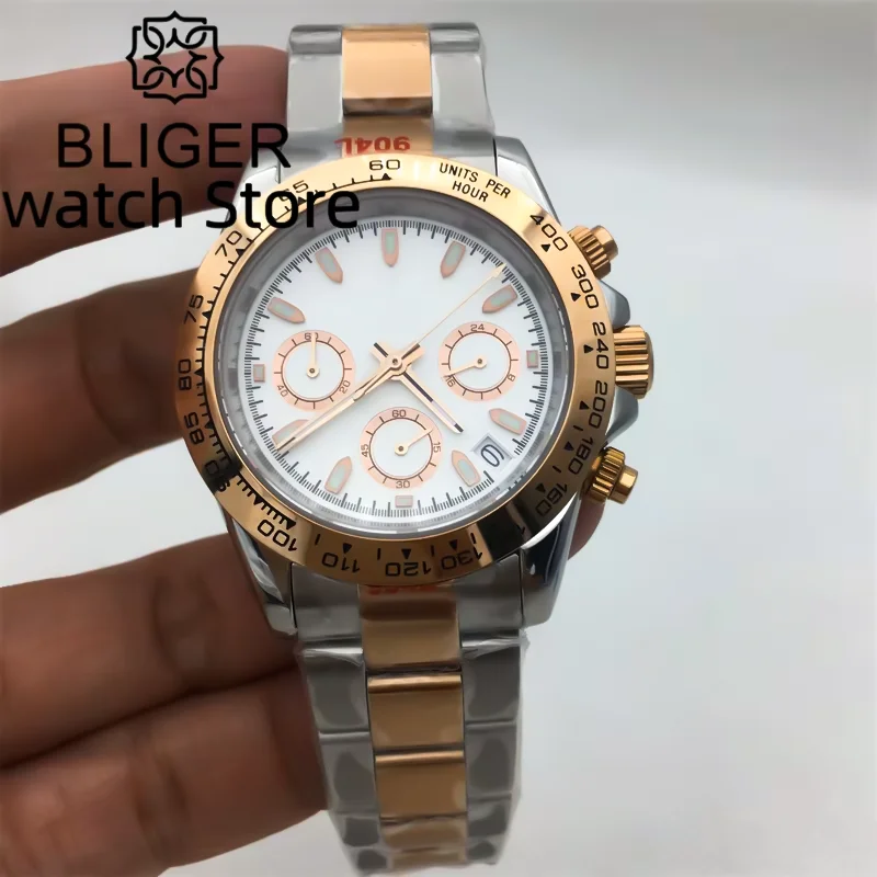 

BLIGER 39 мм мужские спортивные кварцевые часы с хронографом VK63 механизм сапфировое стекло нержавеющая сталь водостойкий хронограф