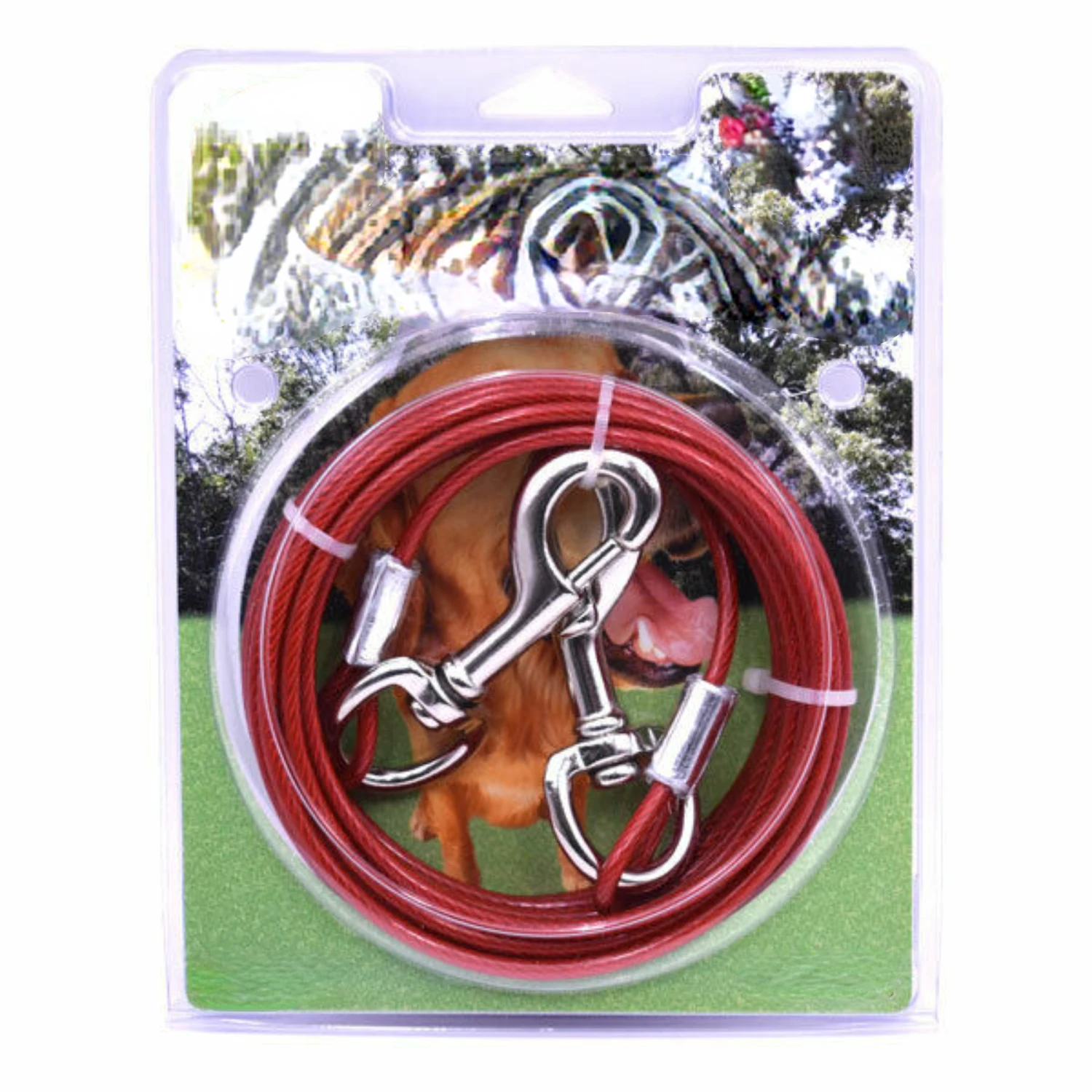 Durable, Reliable, and Heavy-Duty Large Red Coated Cable Dog Leash - Ideal for Active Dogs on Outdoor Adventures. Keep Your Furr