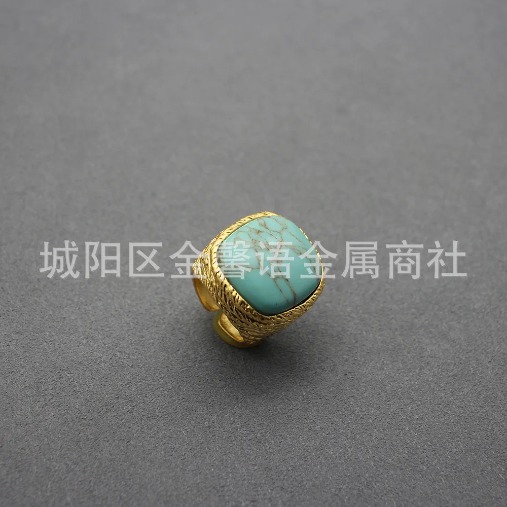 Stylish Ring Fashionable Super Generous Square Turquoise Ring Blue Agate Ring Fashionclassy Sense Accessories