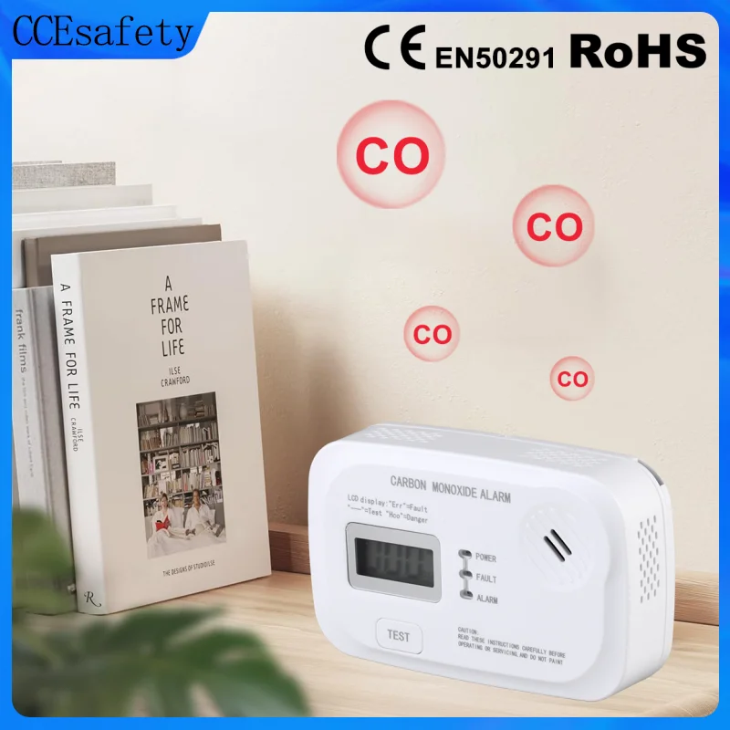 Koolmonoxidedetector EN50291 10 jaar CO-sensor Draagbaar koolmonoxidemelder voor thuis RV Reizen LCD-scherm AA-batterijen