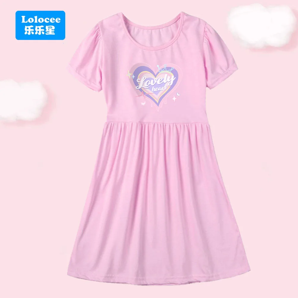 Lolocee Girls' Pink/Purple Dress,Lovely Heart Shaped Print Kids Tunic Short Sleeve Dresses Children Birthday Party Costume AXCH1