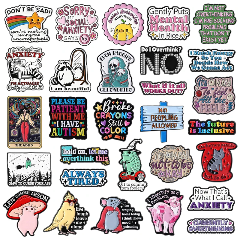 ADHD Mental Health Awareness Enamel Pins Rainbow Puzzle Currently Overthinking Social Introvert Brooch Lapel Badge Jewelry Gifts
